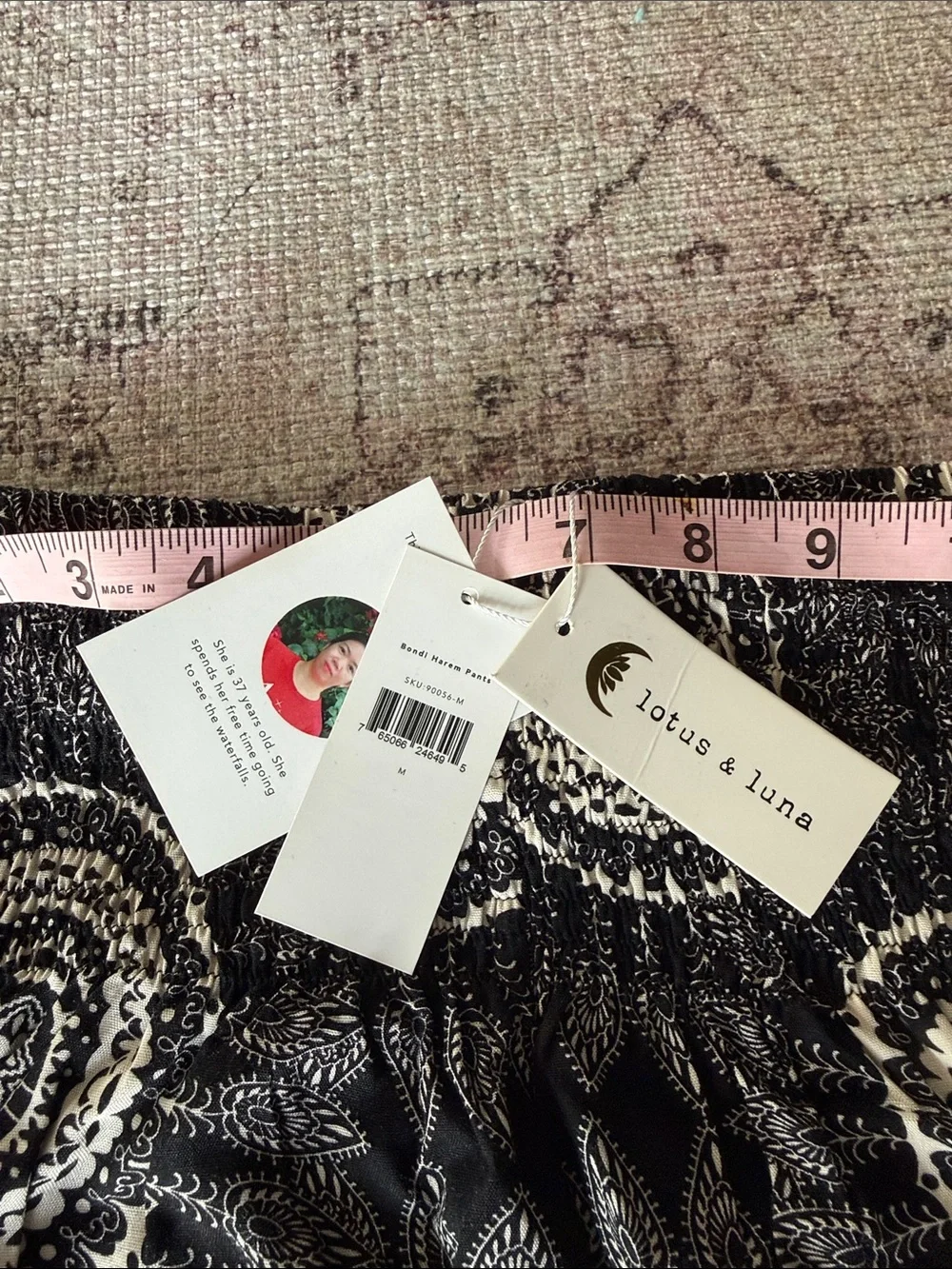Black & White Mandala Smocked Waist Joggers - Picture 7 of 9
